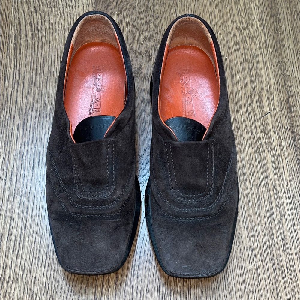 Hogan Dark Brown Suede Slip On with Orange Insole